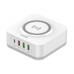 LDNIO σταθμός φόρτισης AW004, USB-C/3x USB/wireless, 32W, PD/QC, λευκός