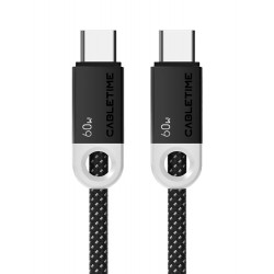 CABLETIME καλώδιο USB-C CT-CM60-PBW, 60W PD, 480Mbps, 1m, μαύρο