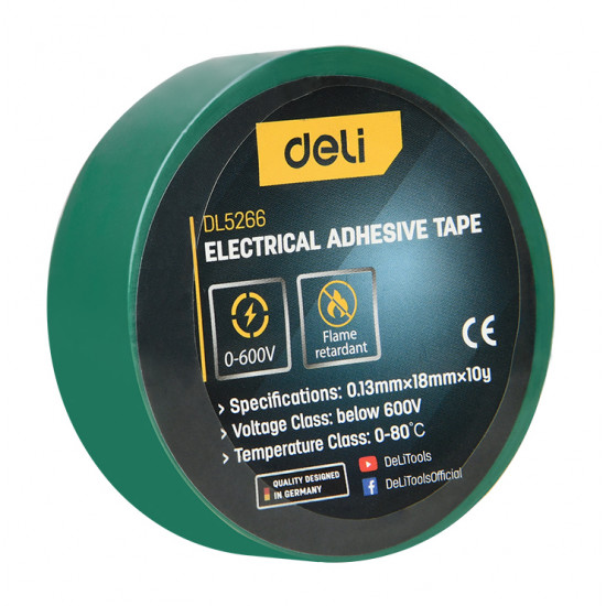 DELI μονωτική ταινία υψηλής αντοχής DL5266, 18mm x 9.15m, πράσινη