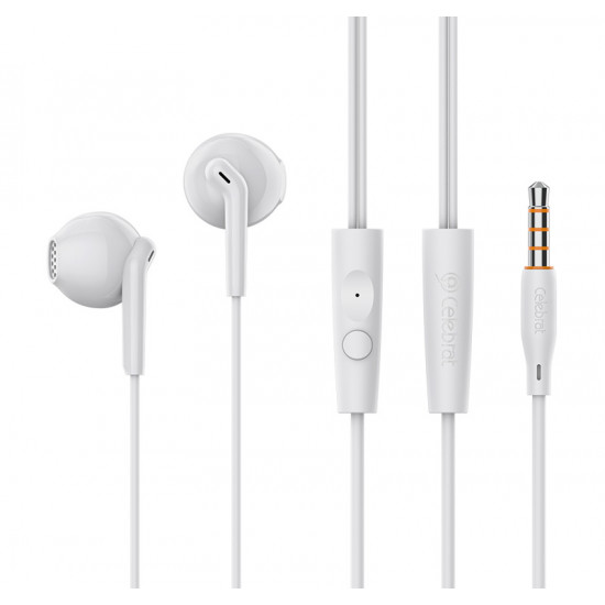 CELEBRAT earphones με μικρόφωνο G34, 3.5mm σύνδεση, 14mm, 1.2m, λευκά