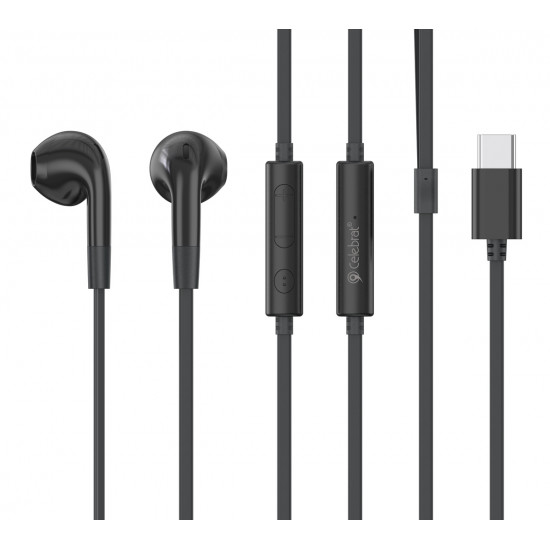 CELEBRAT earphones με μικρόφωνο G39, USB-C σύνδεση, 14mm, 1.2m, μαύρα
