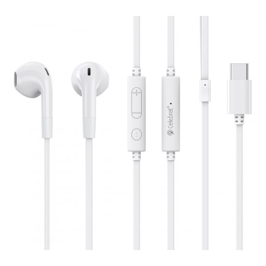 CELEBRAT earphones με μικρόφωνο G39, USB-C σύνδεση, 14mm, 1.2m, λευκά