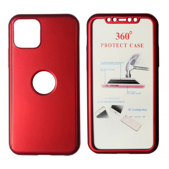 POWERTECH Θήκη Body 360° με Tempered Glass για iPhone 11 Pro, κόκκινη