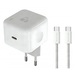 POWERTECH φορτιστής τοίχου PT-1581 με καλώδιο, USB-C, 40 έως 60W, GaN, AVS, λευκός
