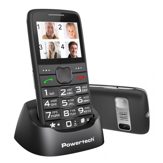 POWERTECH κινητό τηλέφωνο Sentry Eco V2, dual SIM, πλήκτρο SOS, μαύρο
