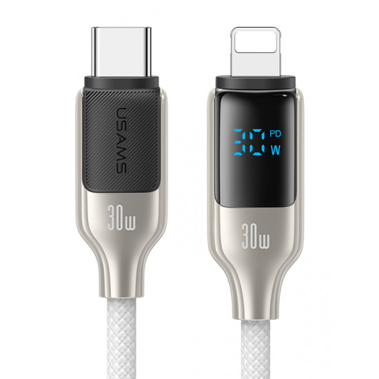 USAMS καλώδιο Lightning σε USB-C SJ741, 30W, 480Mbps, 1.2m, λευκό