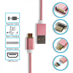 Μαγνητικό Καλώδιο Φόρτισης-Δεδομένων Micro Usb Ροζ