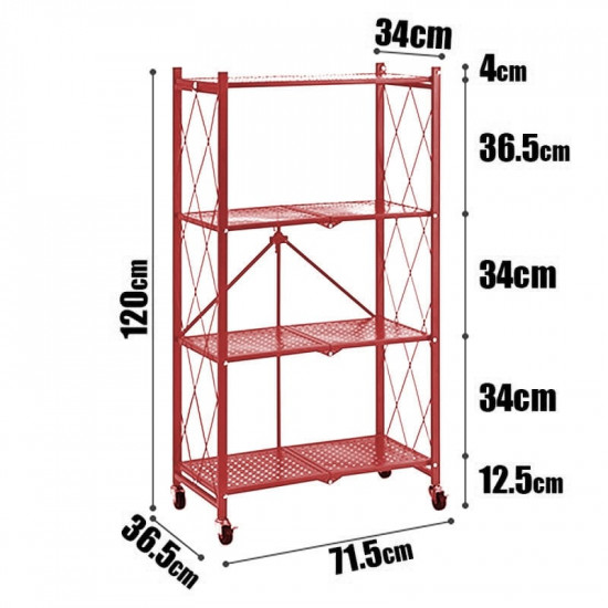 Τροχήλατη Ραφιέρα 4 Επιπέδων 120x71 Κόκκινο