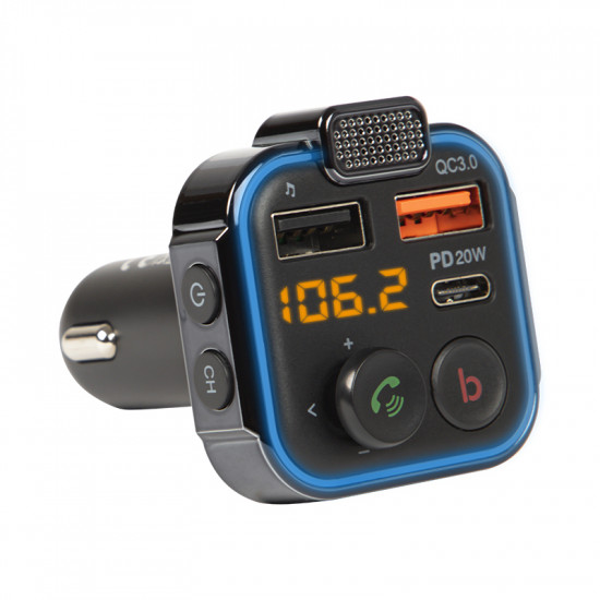 Πομπός FM Bluetooth 5.0, 1xUSB QC3.0 + 1xUSB-C PD 20W BLOW