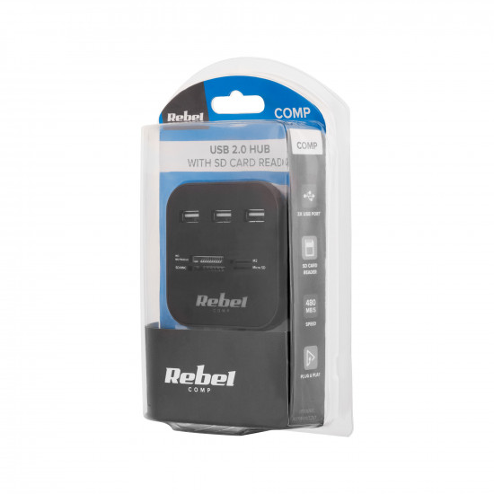 Hub USB 2.0 3 θυρών με αναγνώστη καρτών μνήμης Rebel