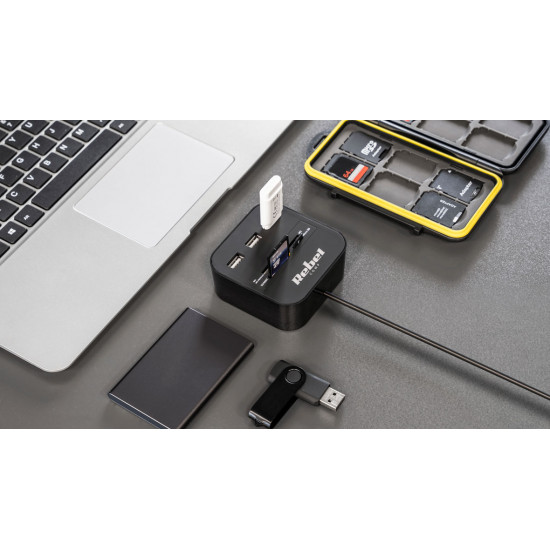 Hub USB 2.0 3 θυρών με αναγνώστη καρτών μνήμης Rebel