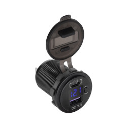 Φορτιστής αυτοκινήτου USB+USB C με QC, παροχή ισχύος και μετρητή τάσης 48W Peiying