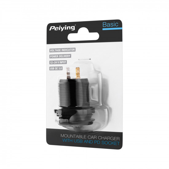 Φορτιστής αυτοκινήτου USB+USB C με QC, παροχή ισχύος και μετρητή τάσης 48W Peiying