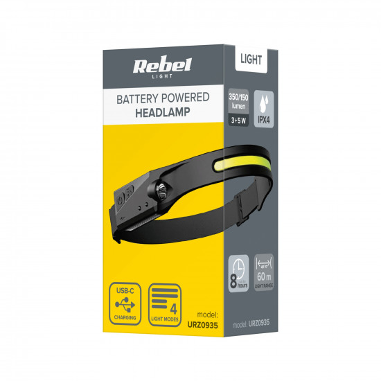 Φακός κεφαλής με μπαταρία 3W LED+5W COB Rebel