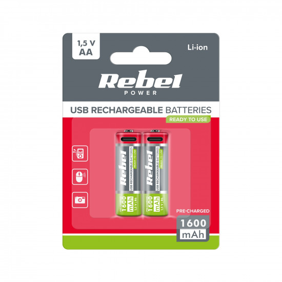 Επαναφορτιζόμενες μπαταρίες AA 1600mAh 1.5V Li-on Rebel (2 τμχ)