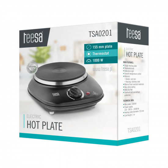 Επιτραπέζια ηλεκτρική εστία μονή 1000W Teesa