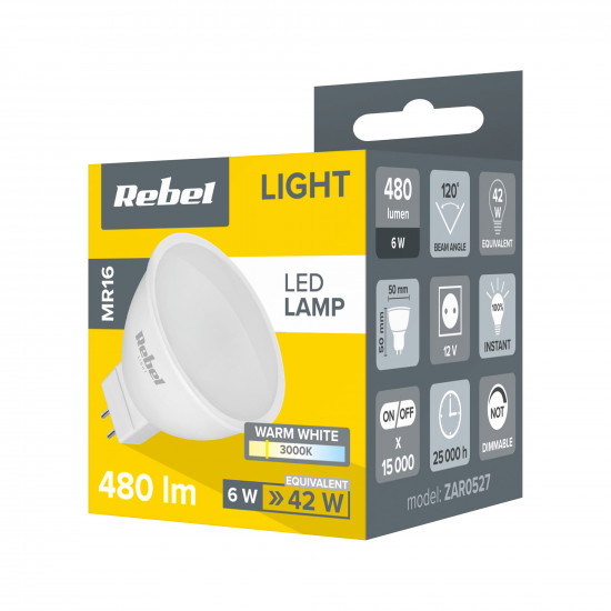 Λάμπα LED MR16 6W/12V 3000K Rebel