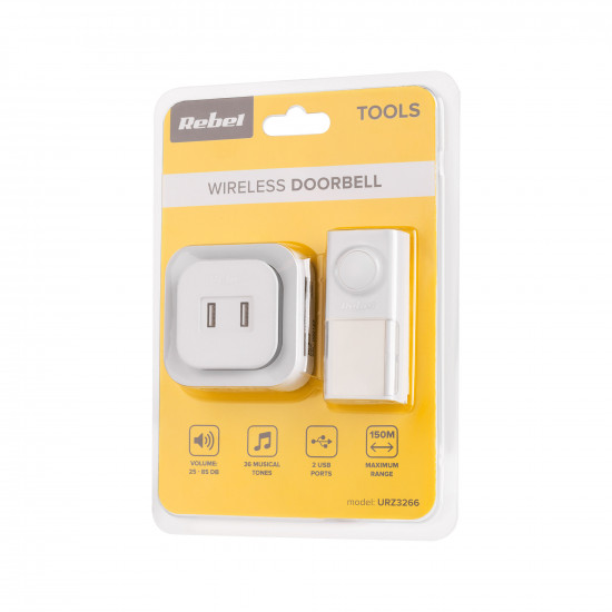 Ασύρματο κουδούνι 230V (36 μελωδίες, 2 υποδοχές USB) REBEL
