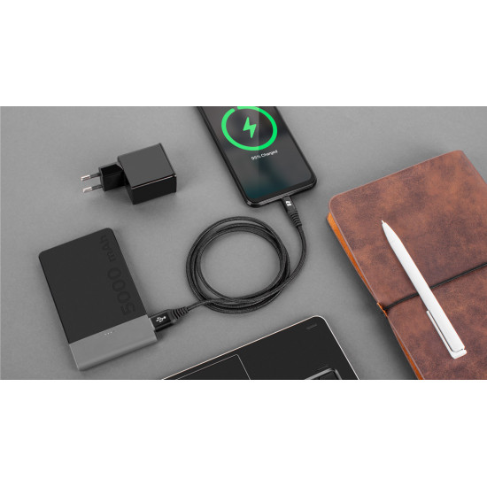 Καλώδιο USB - Lightning 1m Rebel μαύρο