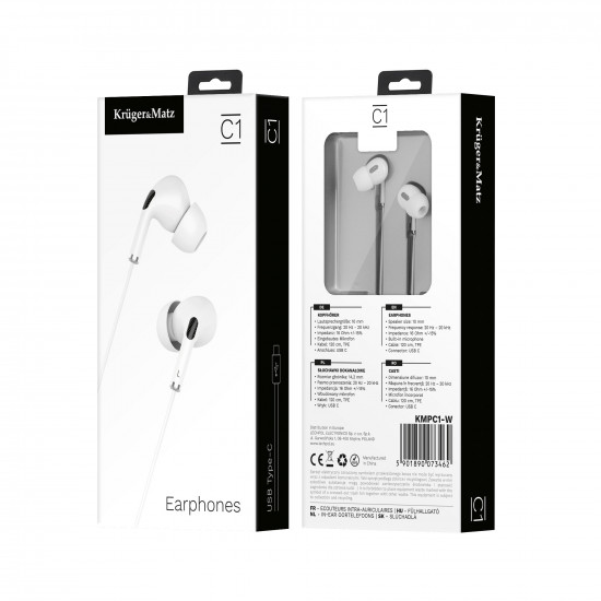 Ακουστικά in-ear USB-C με μικρόφωνο Kruger&Matz C1 λευκά