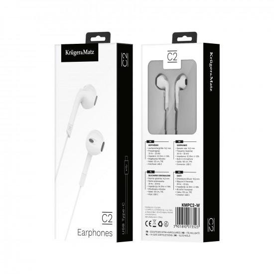 Ακουστικά in-ear USB-C με μικρόφωνο Kruger&Matz C2 λευκά