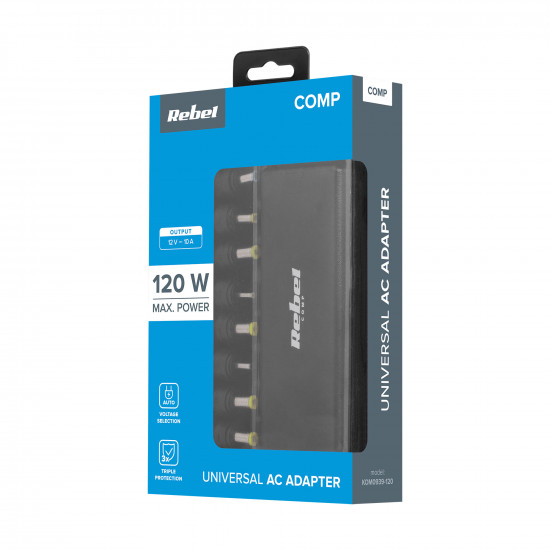Τροφοδοτικό 12-19.5V 120W 4.86A με 11 βύσματα αυτόματο REBEL
