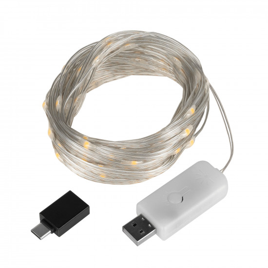 Χριστουγεννιάτικο φωτάκια USB 10m με αλλαγή λειτουργίας φωτισμού θερμό λευκό Rebel