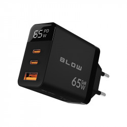 Φορτιστής LCD με USB + 2x USB-C PD 65W GAN BLOW μαύρος