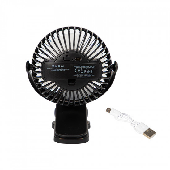 Επιτραπέζιος ανεμιστήρας με κλιπ 10cm USB+μπαταρία Blow μαύρος