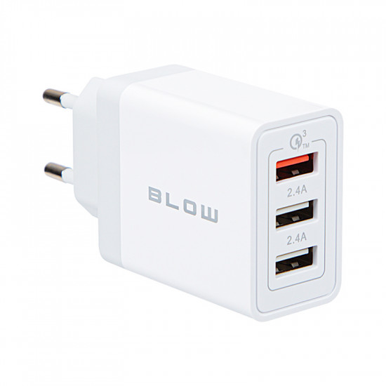 Φορτιστής με υποδοχή USBx2 + USB QC 30W BLOW λευκό