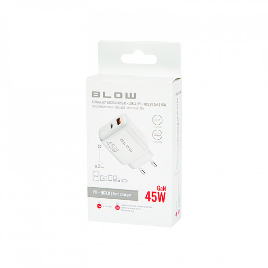 Φορτιστής 45W USB-Α + USB-C PD GAN Blow λευκός