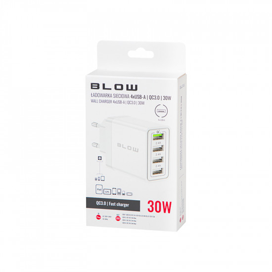 Φορτιστής 30W με 3x USB-A + USB-A QC Blow λευκός