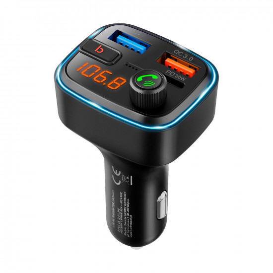 Πομπός FM αυτοκινήτου με λειτουργία Bluetooth (2xUSB-A και 1xUSB-C 30W PD) Peiying