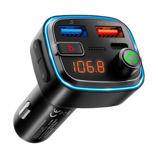 Πομπός FM αυτοκινήτου με λειτουργία Bluetooth (2xUSB-A και 1xUSB-C 30W PD) Peiying