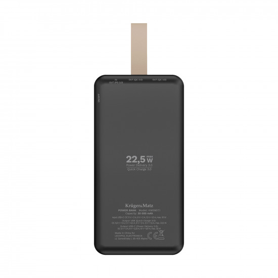 Power Bank 30000mAh 22.5W με 2x USB-A και 1x USB-C PD, QC 3.0 Kruger&Matz