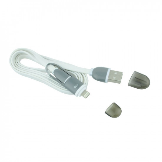 USB Καλώδιο 2 σε 1 - iPhone 5/6/iPad+Micro USB 1m άσπρο
