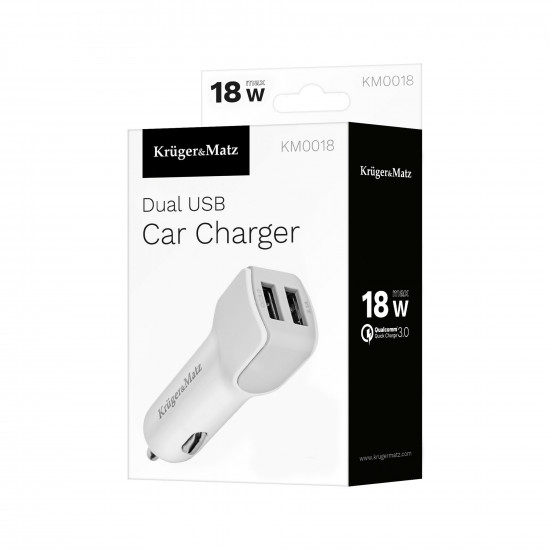 Φορτιστής Αυτοκινήτου 2xUSB 3000mA με λειτουργία Quick Charge 3.0 Kruger&Matz