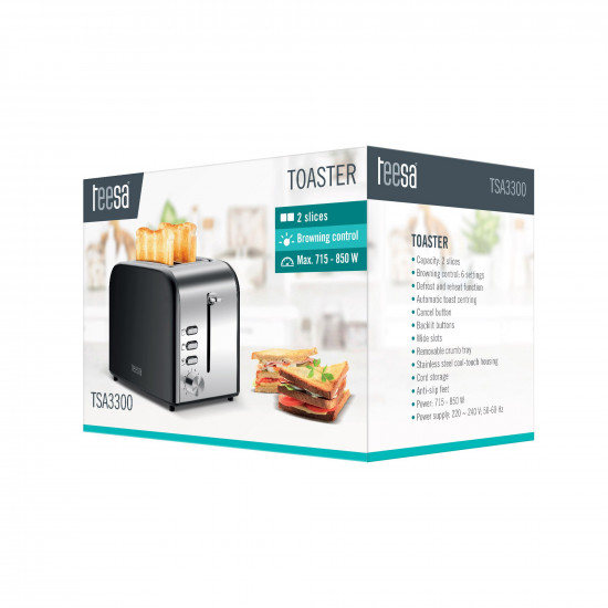 Φρυγανιερα Teesa 850W Μαυρη Stainless steel