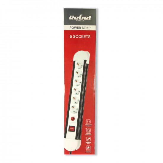 Πολύπριζο 6 θέσεων 5m με διακόπτη REBEL