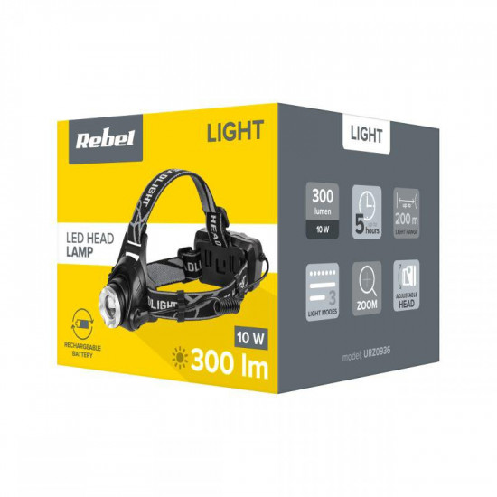Επαναφορτιζόμενος φακός LED κεφαλής 10W REBEL