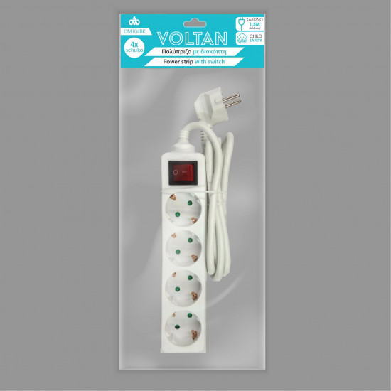 Πολύπριζο με διακόπτη 4 θέσεων 3x1,5mm DMPRO Power