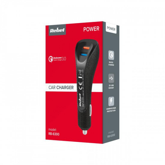 Φορτιστής αυτοκινήτου 2xUSB 5100mA 15W με λειτουργία Quick Charge 3.0 REBEL