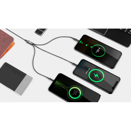 Καλώδιο 3σε1 USB σε microUSB, USB type C, Lightning 1m REBEL