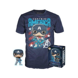 Funko Pocket Pop! amp;amp; Tee (Child): Marvel - Captain America (Special Edition) Bobble-Head Vinyl Figure (4cm) amp;amp; T-Shirt (M)