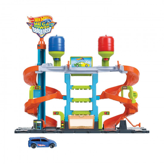 Mattel Hot Wheels City: Mega Tower Car Wash Color Shifters Playset (HDP05)