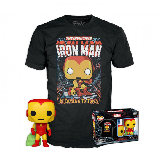 Funko Pop! amp;amp; Tee (Adult): Marvel - Holiday Iron Man (Glows in the Dark) Vinyl Figure amp;amp; T-Shirt (M)