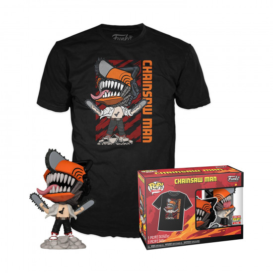 Funko Pop! amp;amp; Tees (Adult): Chainsaw Man - Chainsaw Man Leaping Vinyl Figure amp;amp; T-Shirt (S)