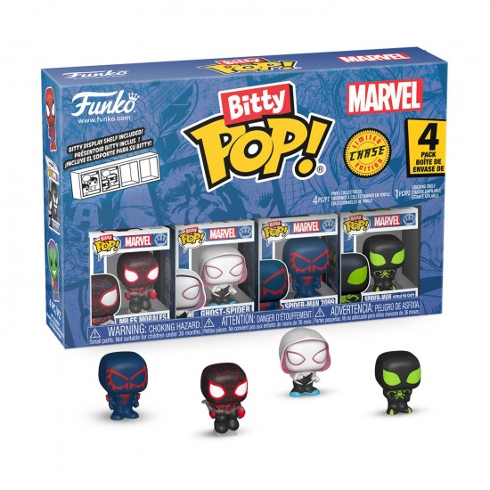 Funko Bitty Pop! 4-Pack: Spider-Man - Miles Morales, Ghost-Spider, Spider-Man 2099, Spider-Man Stealth Suit Vinyl Figures