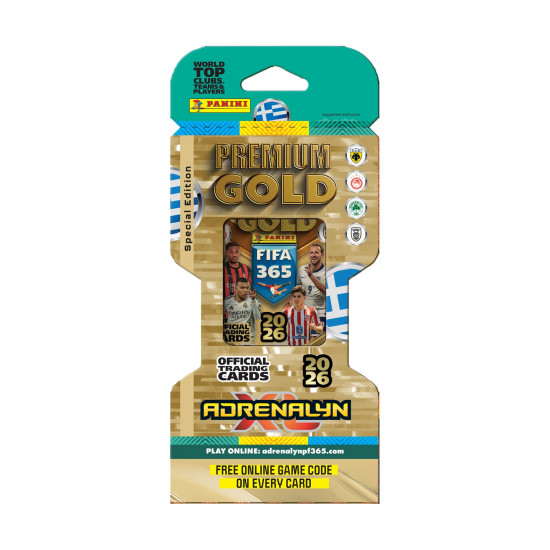 Panini Fifa 365: 2026 Adrenalyn XL- Premium Gold Blister (1 Premium Pack Greek Edition , 3 Premium Gold Limited Edition Cards , 1 Limited Edition Online Card)