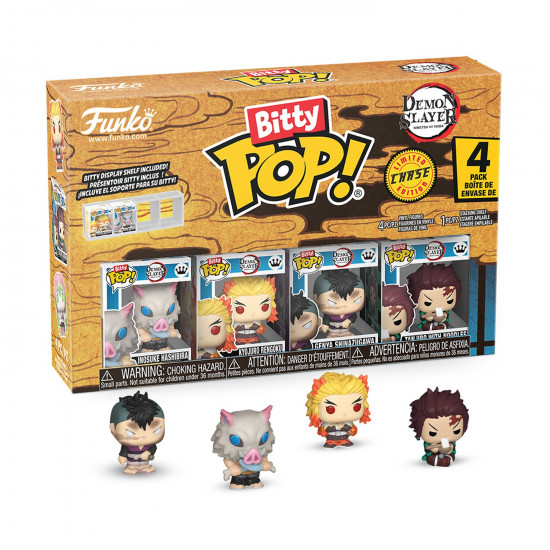 Funko Bitty Pop! 4-Pack: Demon Slayer- Inosuke Hashibira - Kyojuro Rengoku - Genya Shinazugawa - Tanjiro with Noodles* Vinyl Figures